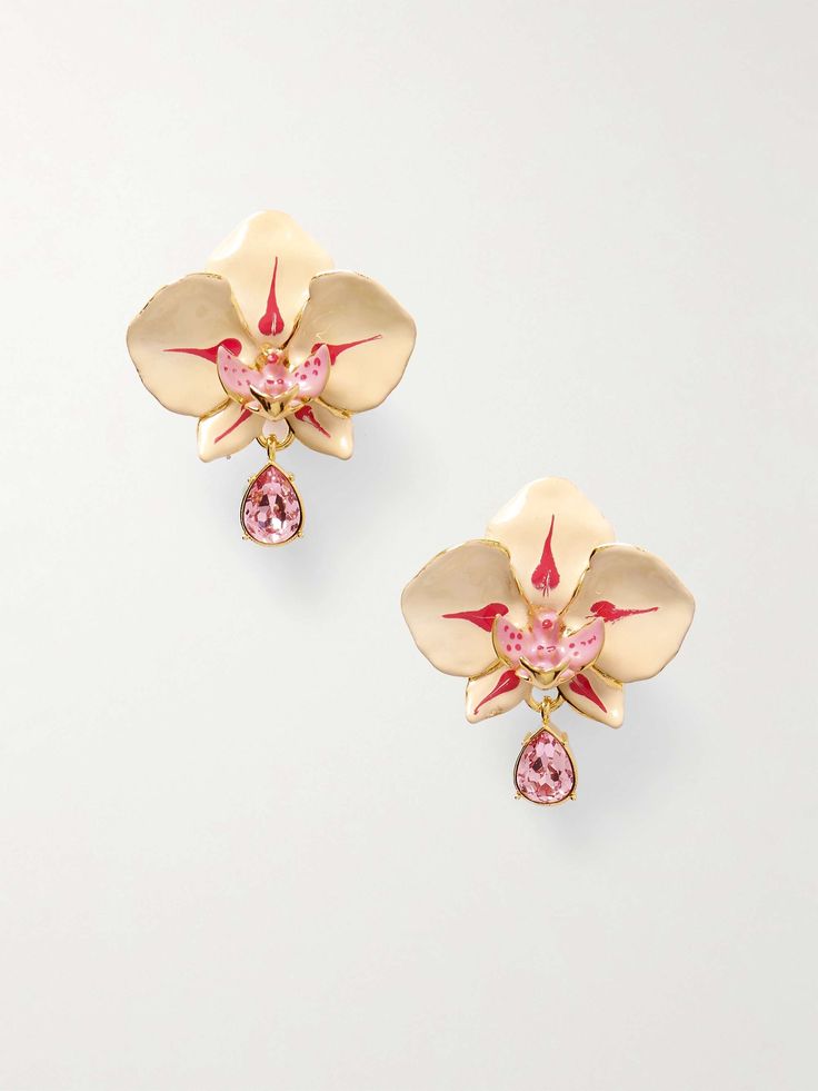 Enamel orchid earrings