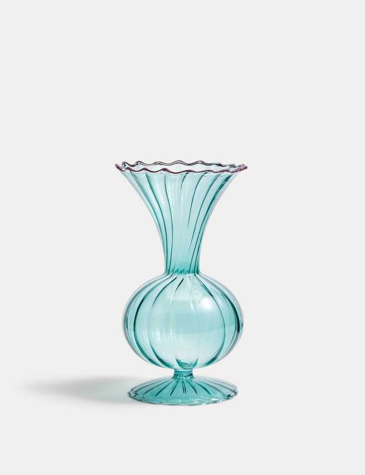 Ribbon-rim vase — aqua
